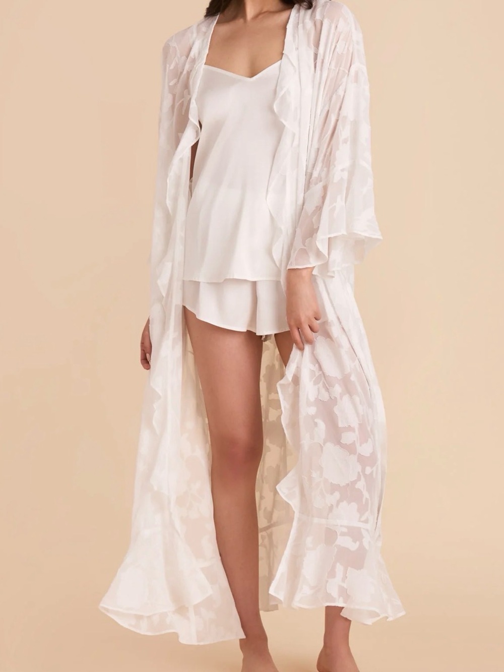 Birdy Grey Sheer Floral Ruffle Robe - Ivory